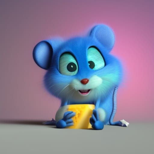 Fluffy Mouse with Cheese in Pixar Style