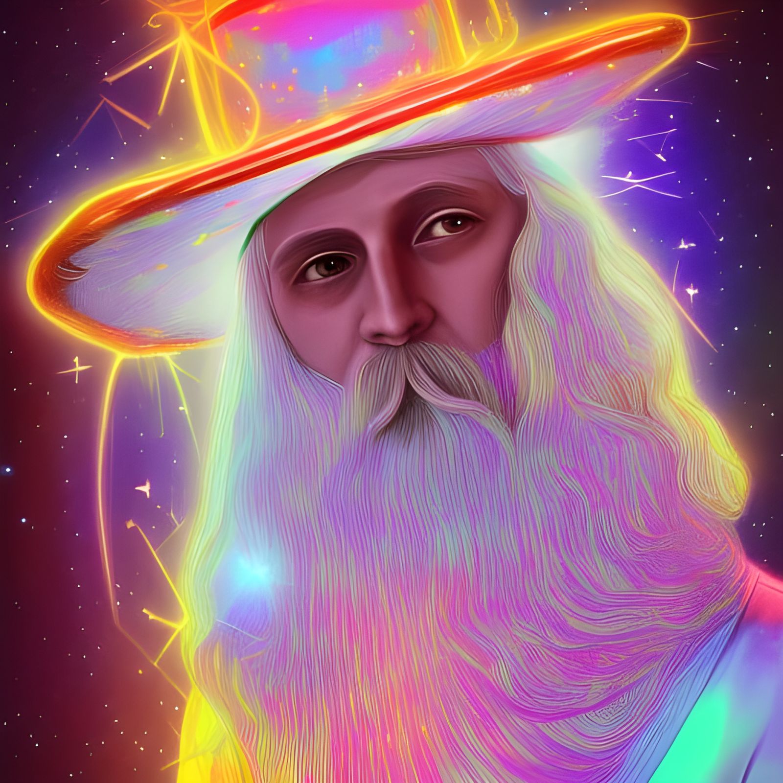 Wizard with White Hat: Astral Cosmic Illustration