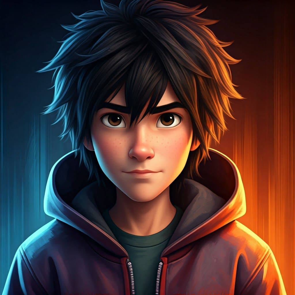 Hiro Hamada Portrait in Atmospheric Matte Painting Style