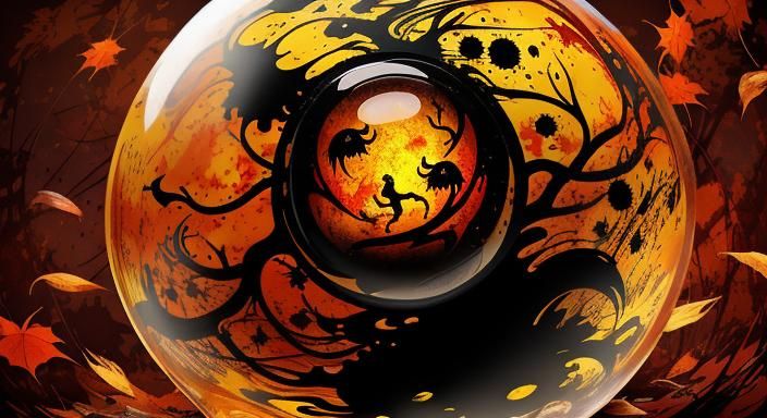 Halloween Ghoul in Glass Sphere: Ink Splatter Art