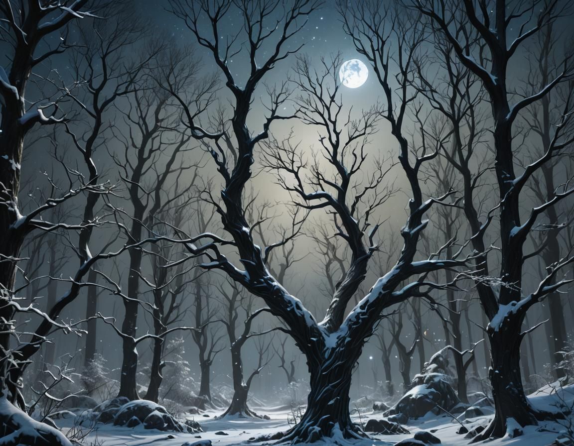 Winter Forest 'Starry Night' Matte Painting