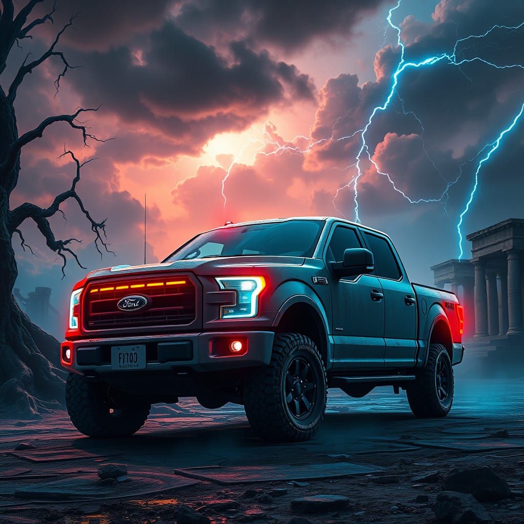 Mystical Ford F-150 Fearlane in Haunting, Ethereal Landscape