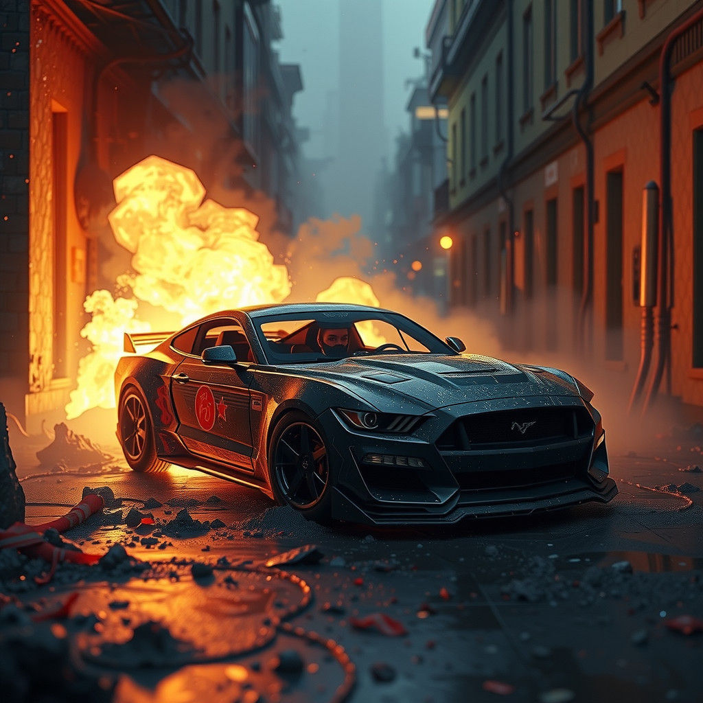 Ninja Man Soars Above Futuristic Metropolis