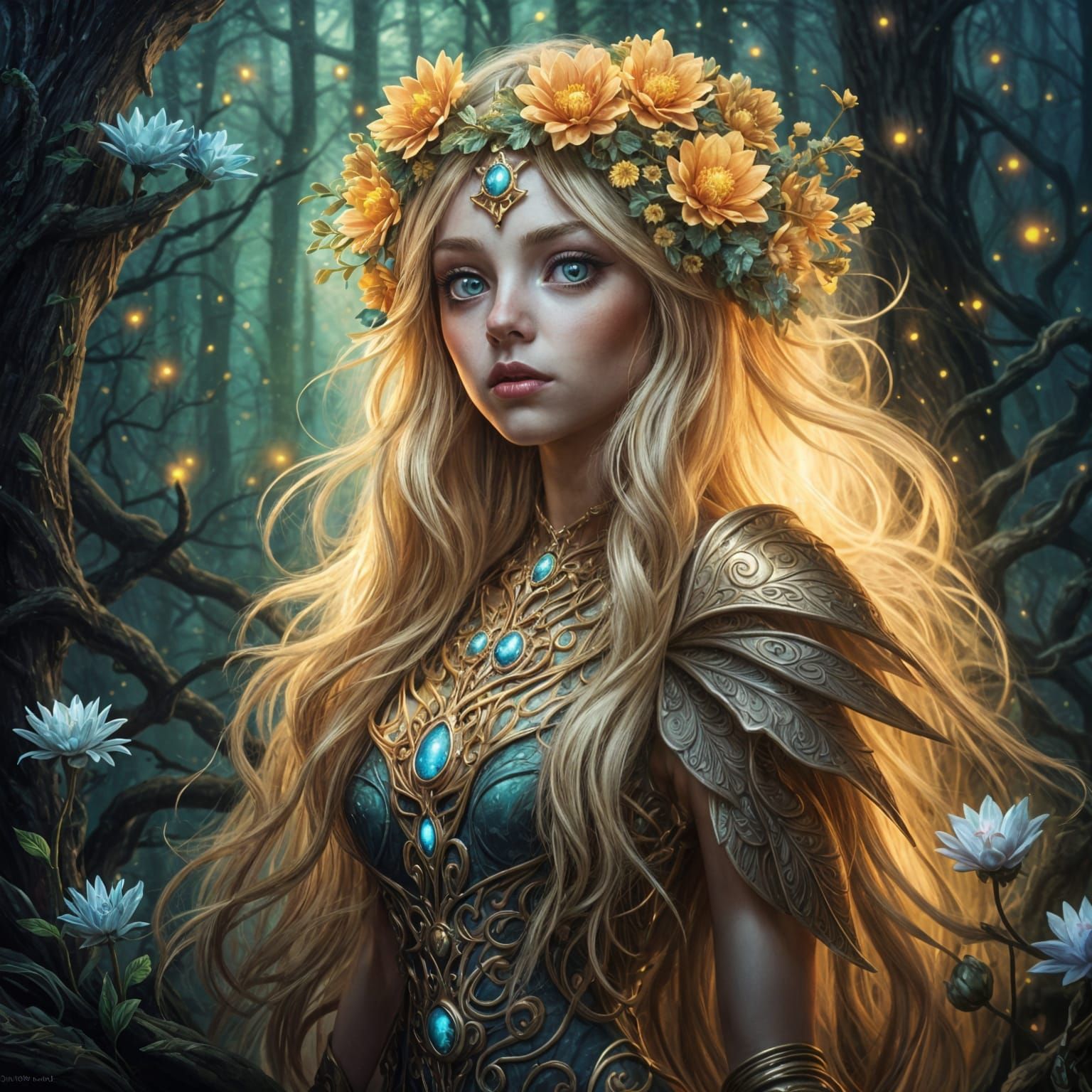 Viking Druidess Warrior in Ancient Armor, Radiant with Magic...