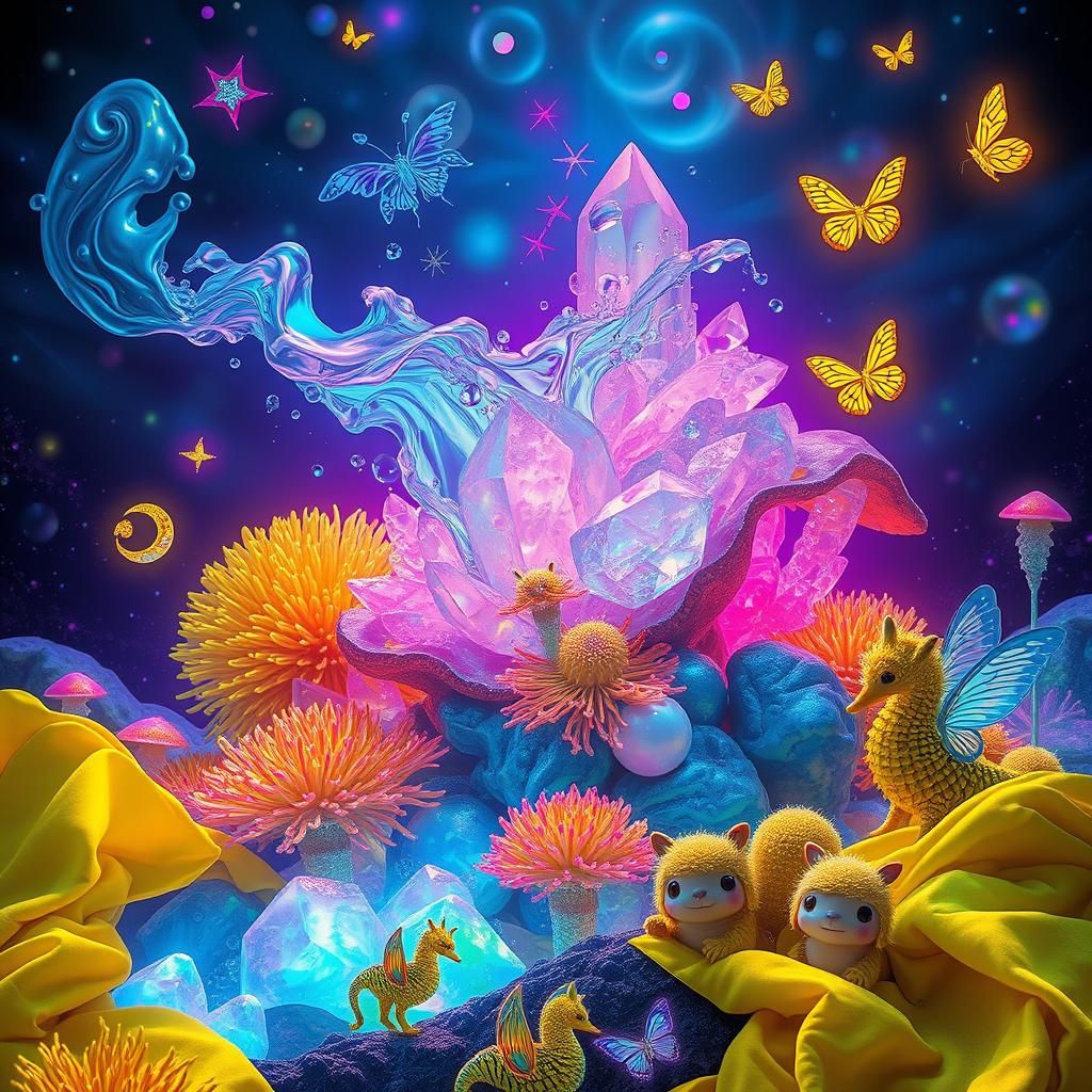 Bioluminescent Water Elemental with Crystalline Flora