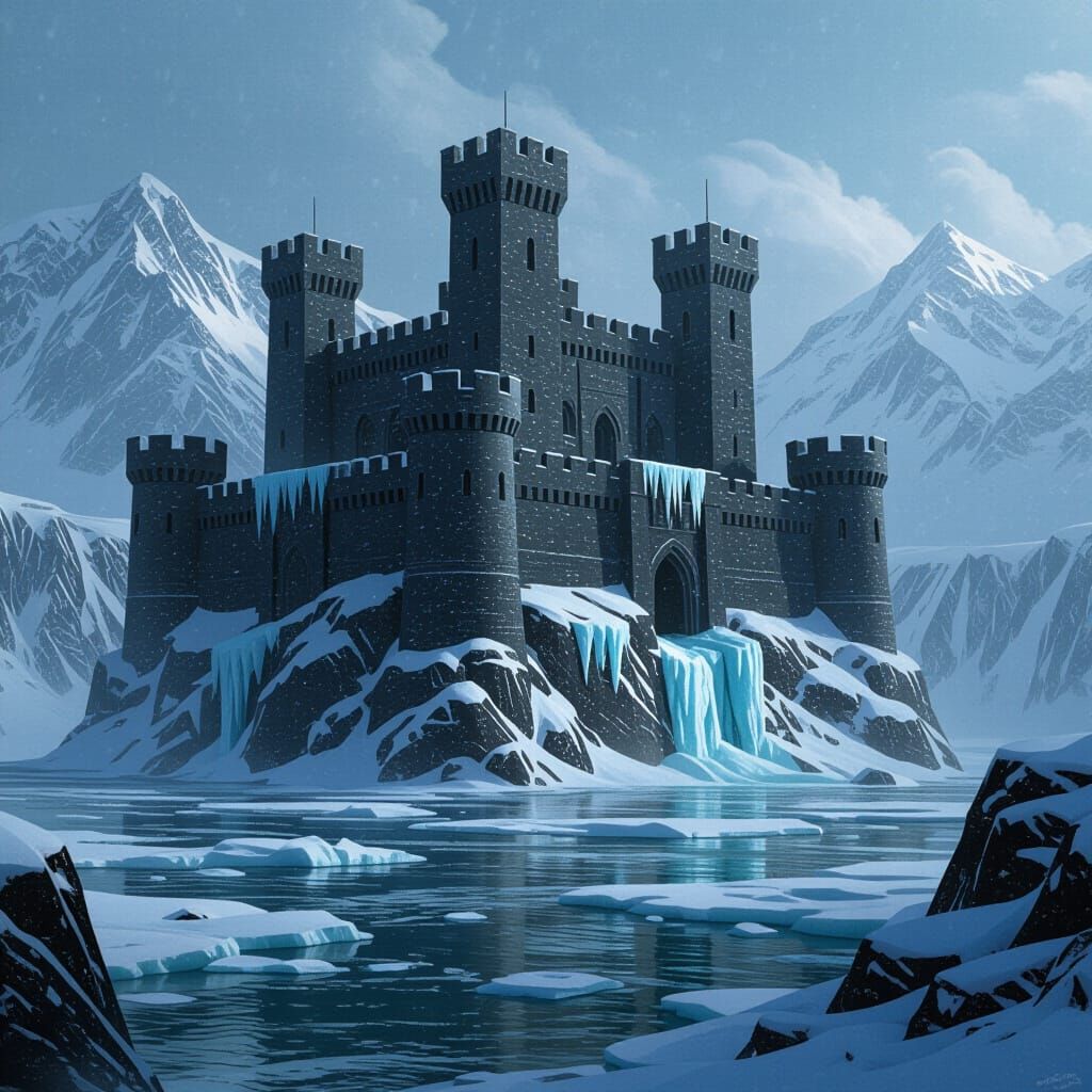 Ancient Fortress on Icy River Island