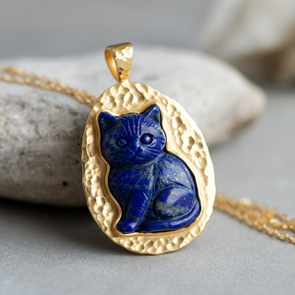 Lapis Lazuli Kitten Pendant in Anime Style