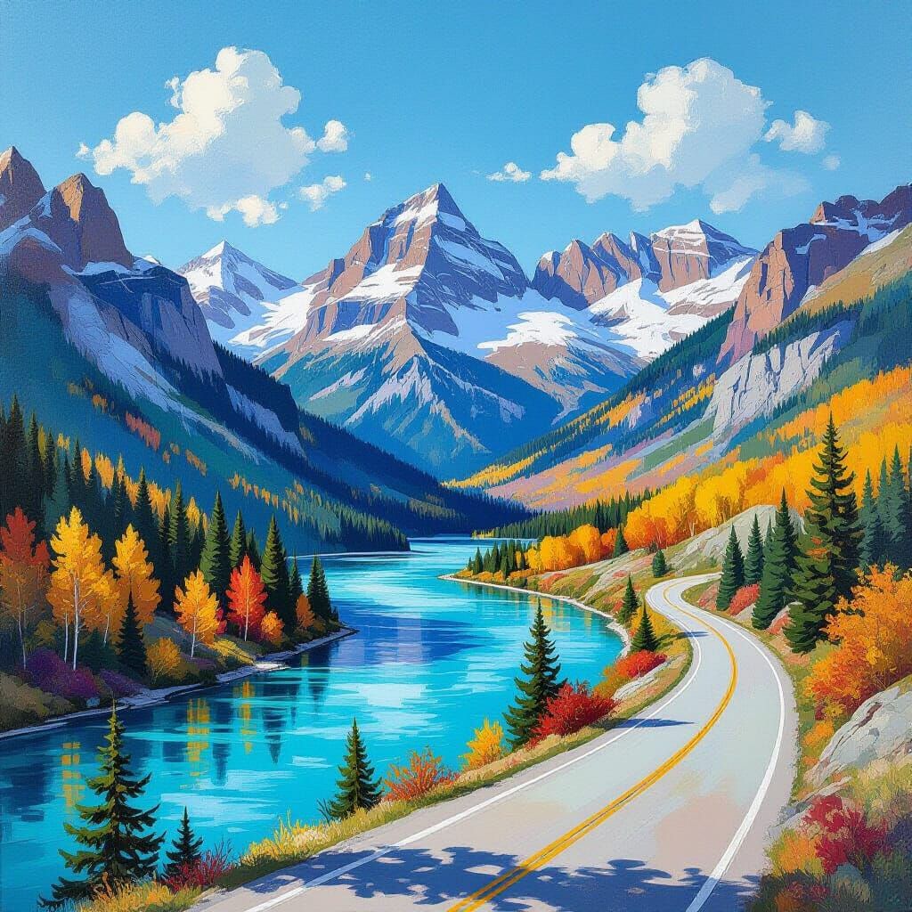 Maximalist Impressionist Autumn Mountain Landscape