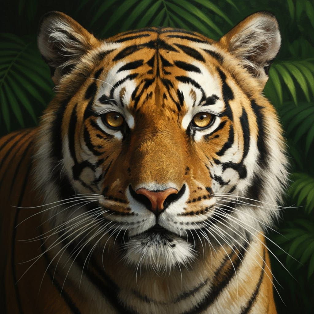 Majestic Tiger Face with Gleaming Eyes in Realistic Style