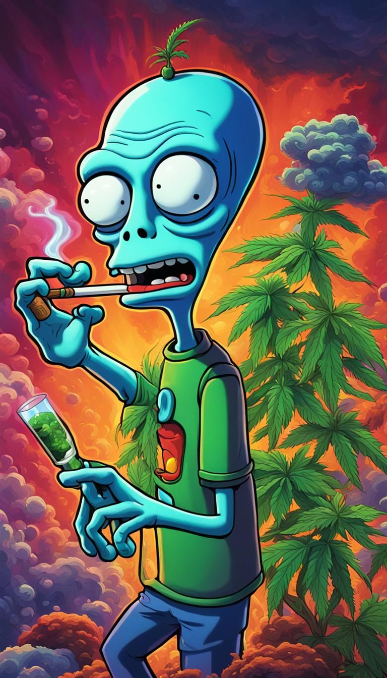 Roger and Bender Smoking Weed: Hyperrealistic Splash Art