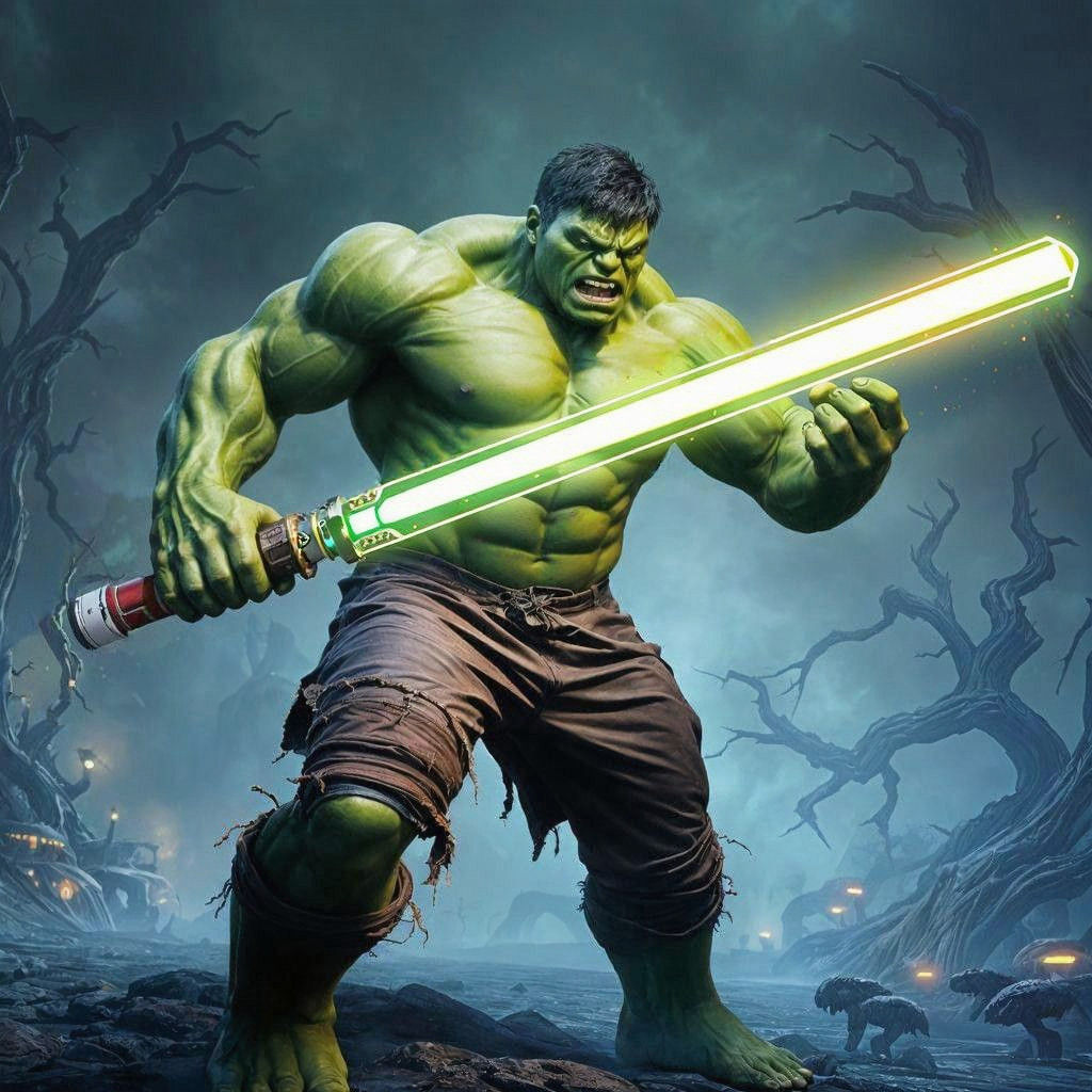 Hulk Wields Majestic Double-Bladed Lightsaber in Cyberpunk-I...