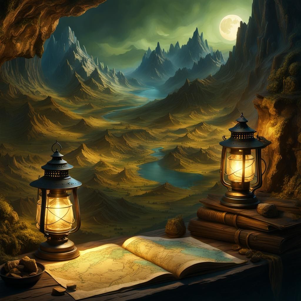 Mystical Mountain Range Adventure Map in Fantasy Style