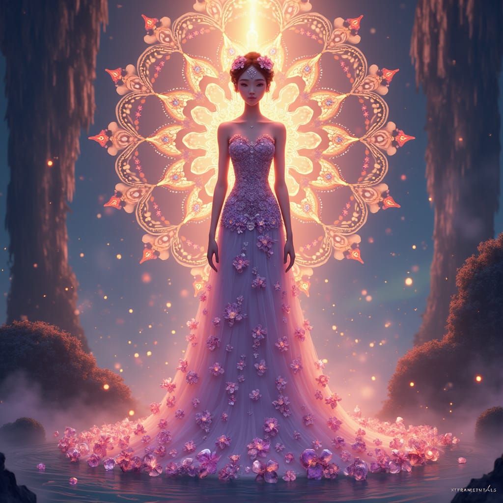 Mystical Crystal Being in Anime Key Visual Style