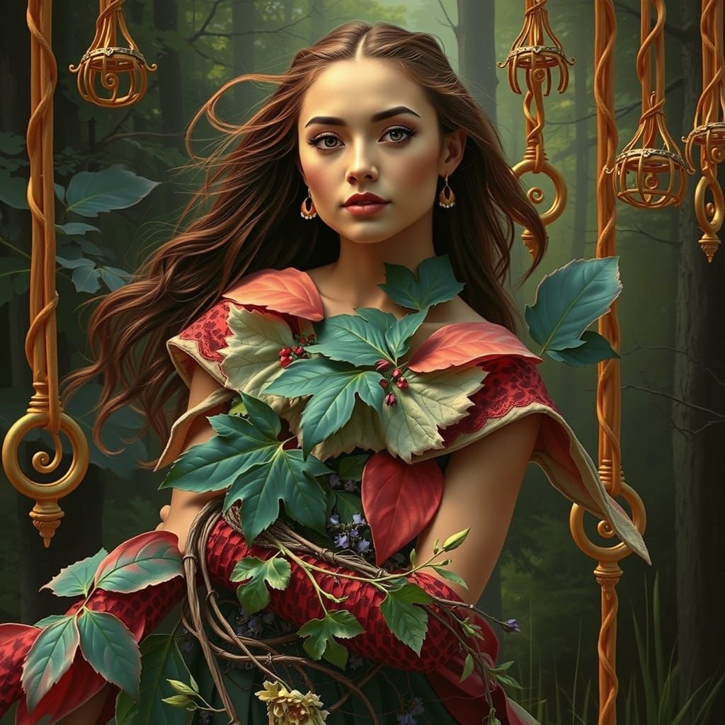 Ethereal Woman in Sunny Woodland