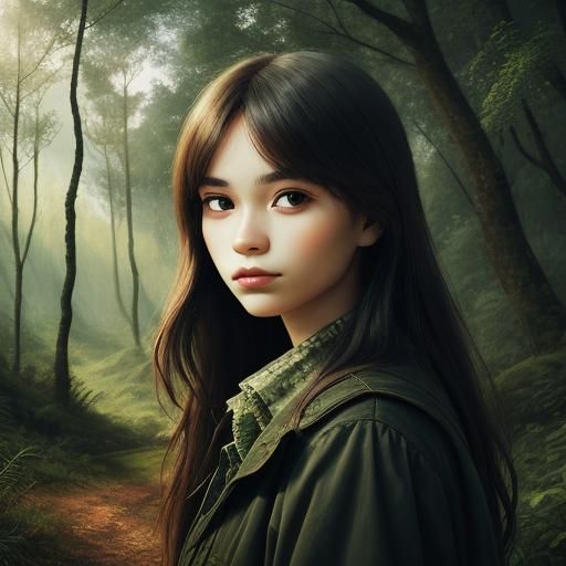 Portrait of Woman in Forest Landscape