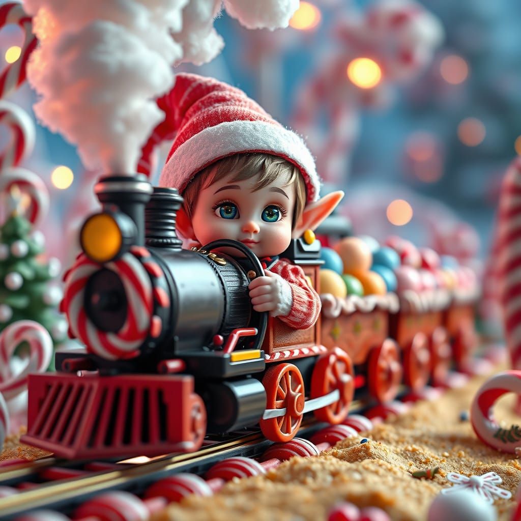 Whimsical Christmas Candy Land Scene with Adorable Baby Elf ...