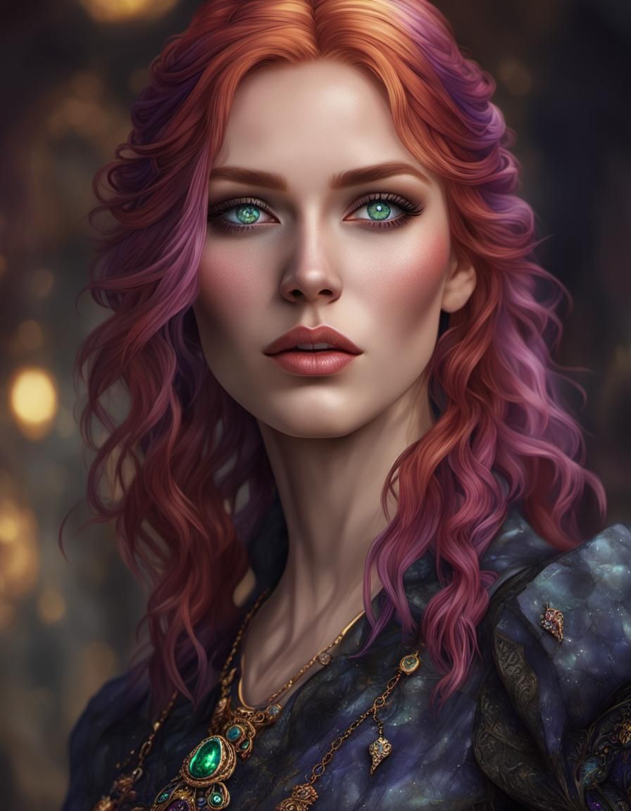 Gothic Woman with Jewels, Hyperdetailed Fantasy Art