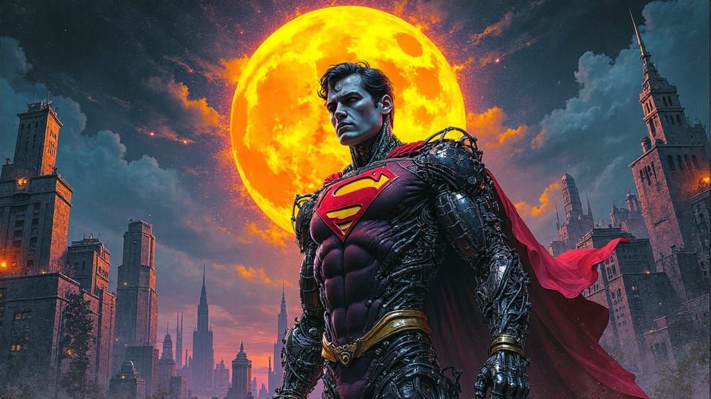 Biomechanical Cyborg Superman in Art Nouveau Style