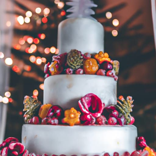 Elaborate White Vanilla Wedding Cake with Fruit