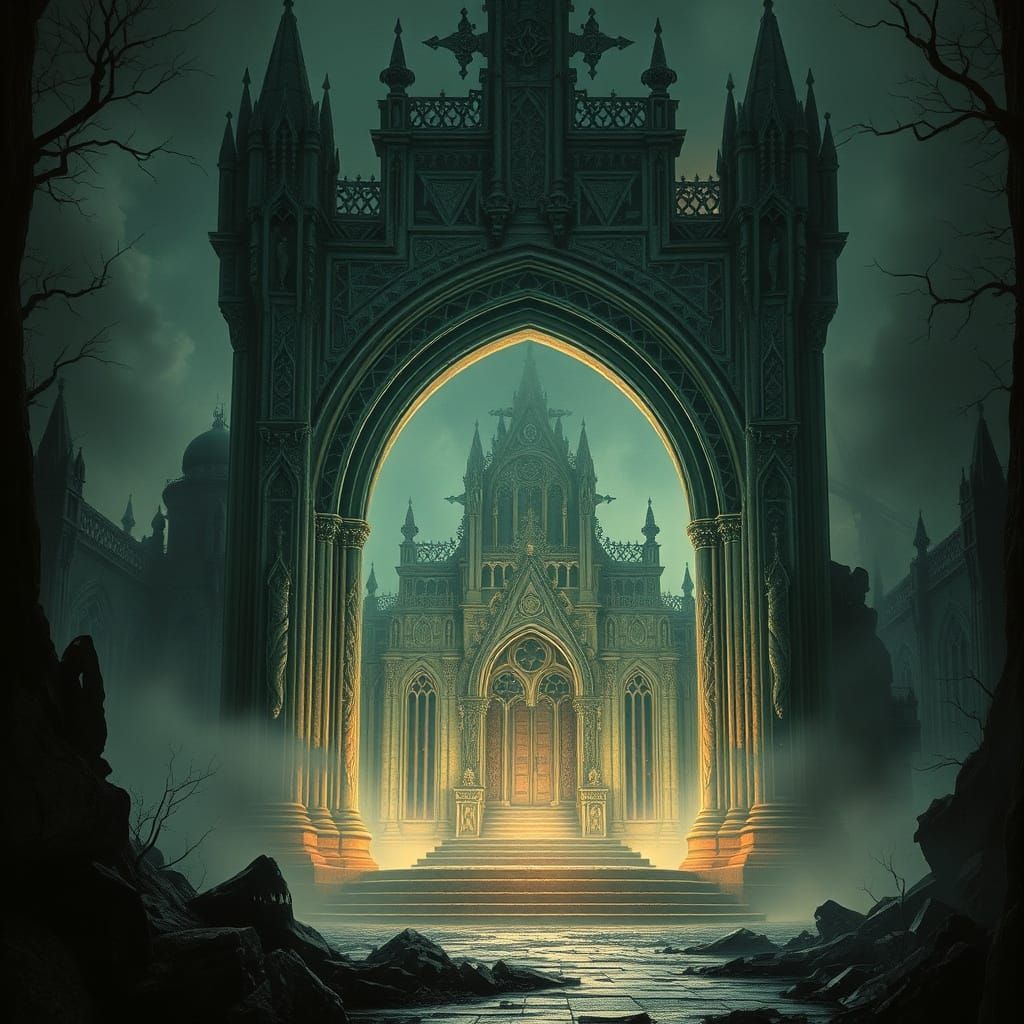 Majestic, Dark Gothic Archthrone in a Haunting, Surreal Land...