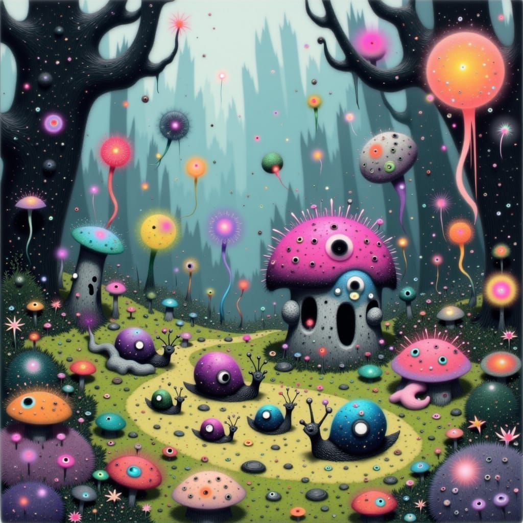 Snails Play Basketball in Whimsical Forest Clearing