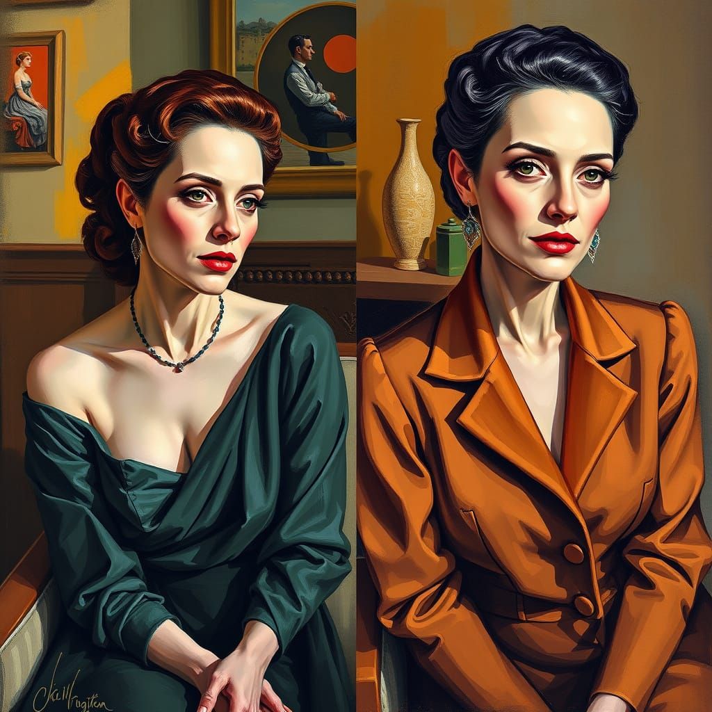 Elegant Woman: Two Portraits in Contrasting Styles
