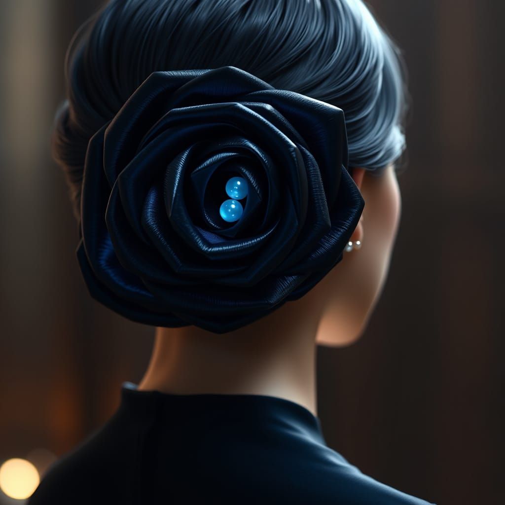 Woman's Blue Rose Hairstyle with Luminous Pearls