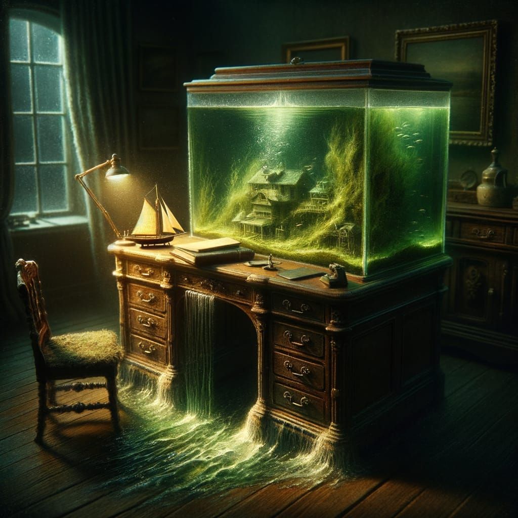 Dreamlike 19th-Century Study with Distressed Aquarium