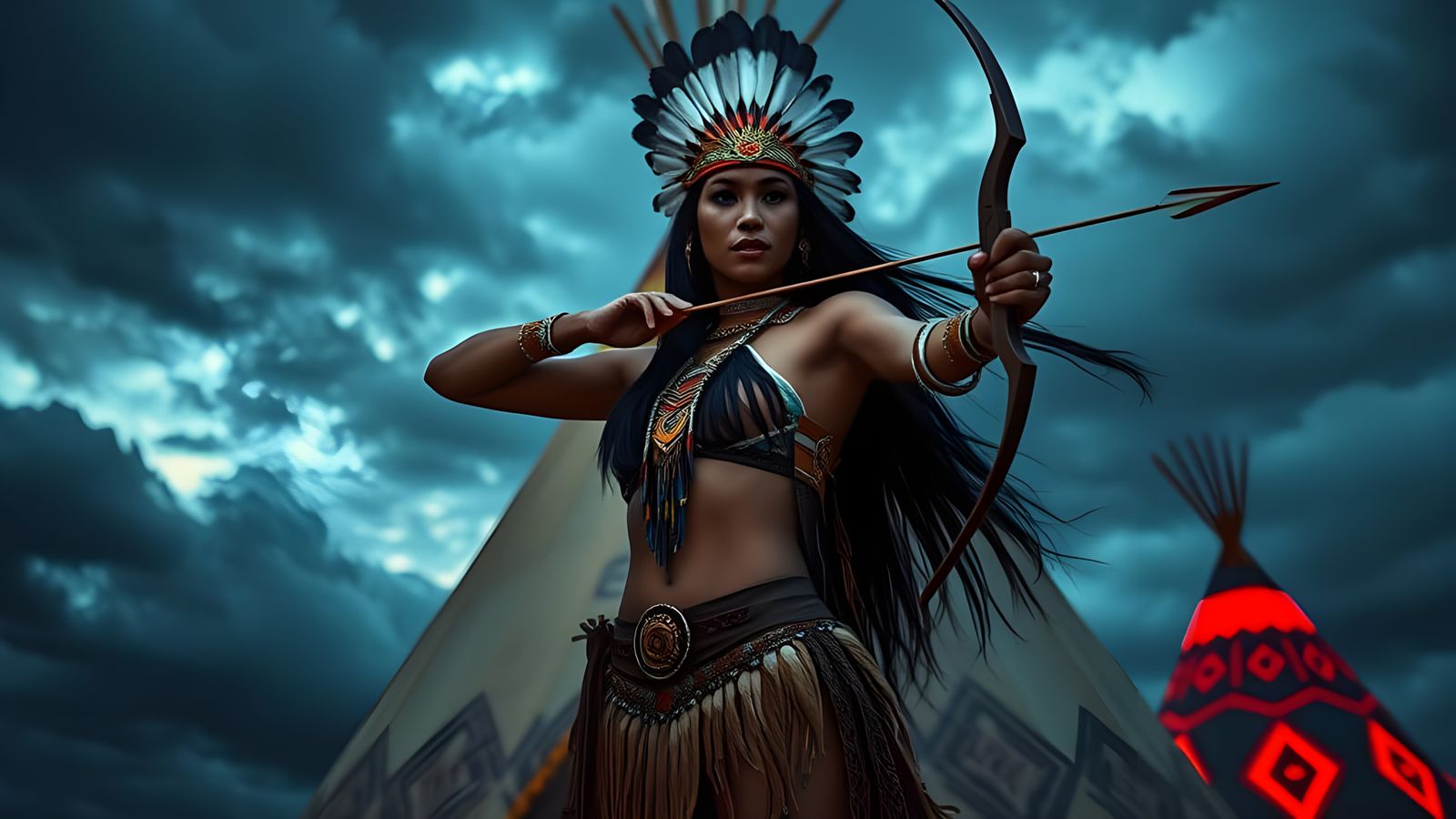 Native American Warrior Goddess in Cyberdeco Tipi