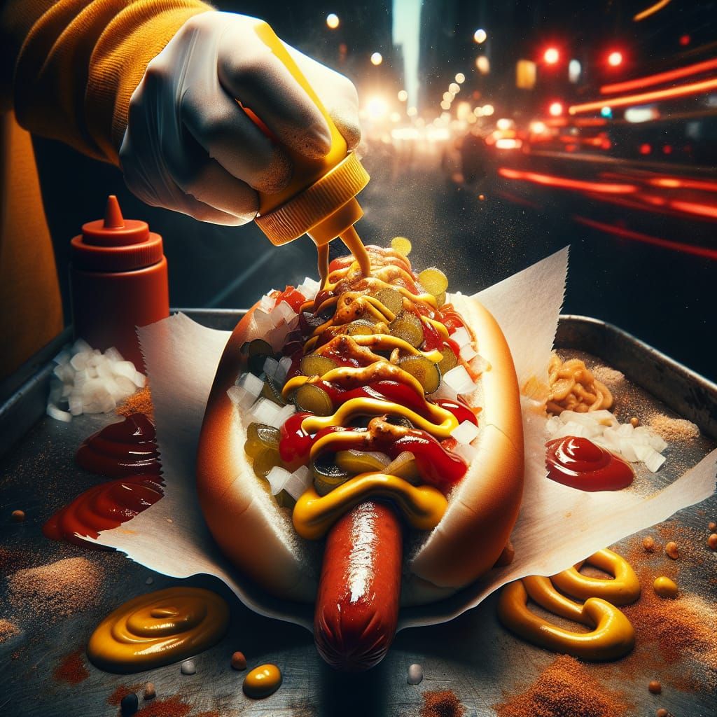 Delicious Hyperrealistic Hotdog with Toppings