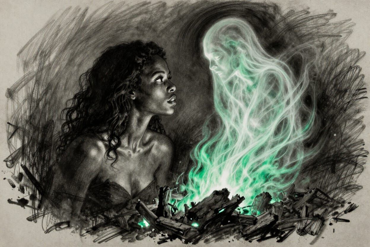 Ethereal Ghost Rising from Emerald Ashes