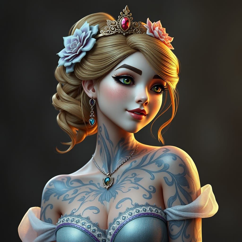 Vibrant Disney Princess Tattoo Art in Anime Style