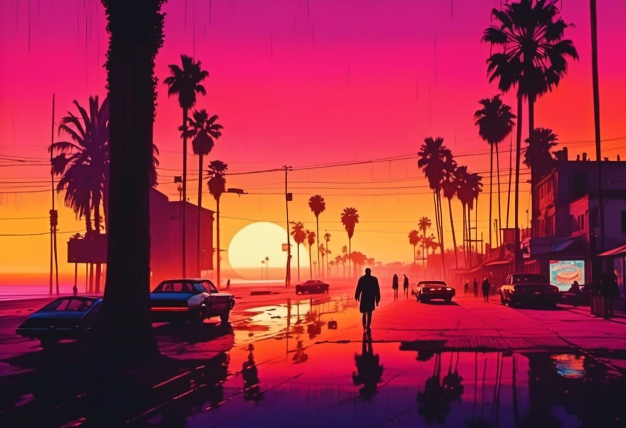 Venice Beach Sunset in Cyberpunk 2099 Style