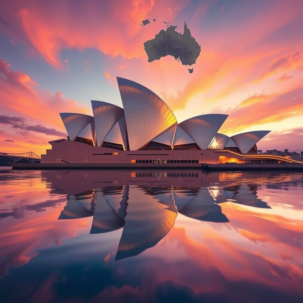 Sydney Opera House with "Australia" cloud