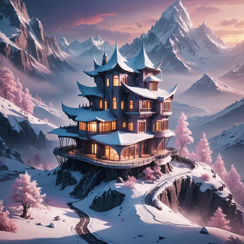 Futuristic House on Icy Parry in Pastel Colors