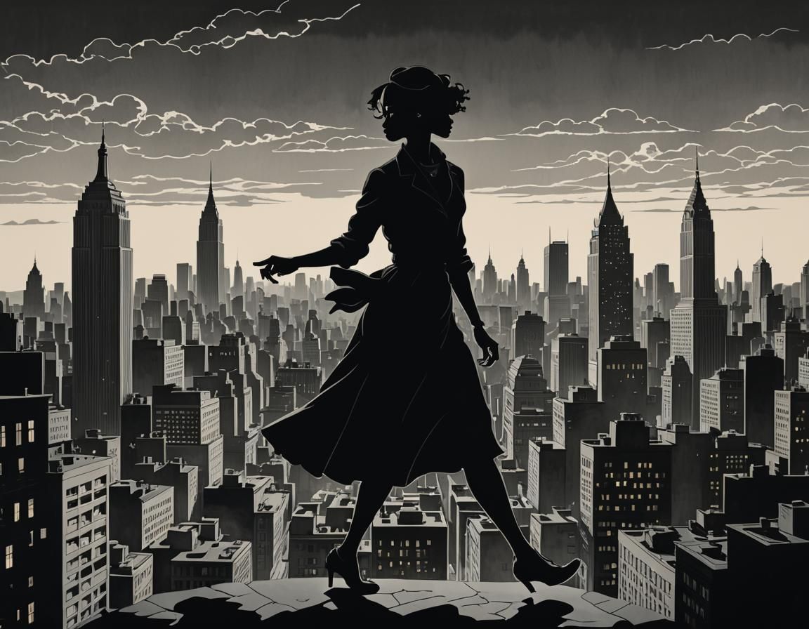 Dramatic Silhouette Art of Figure in Cityscape