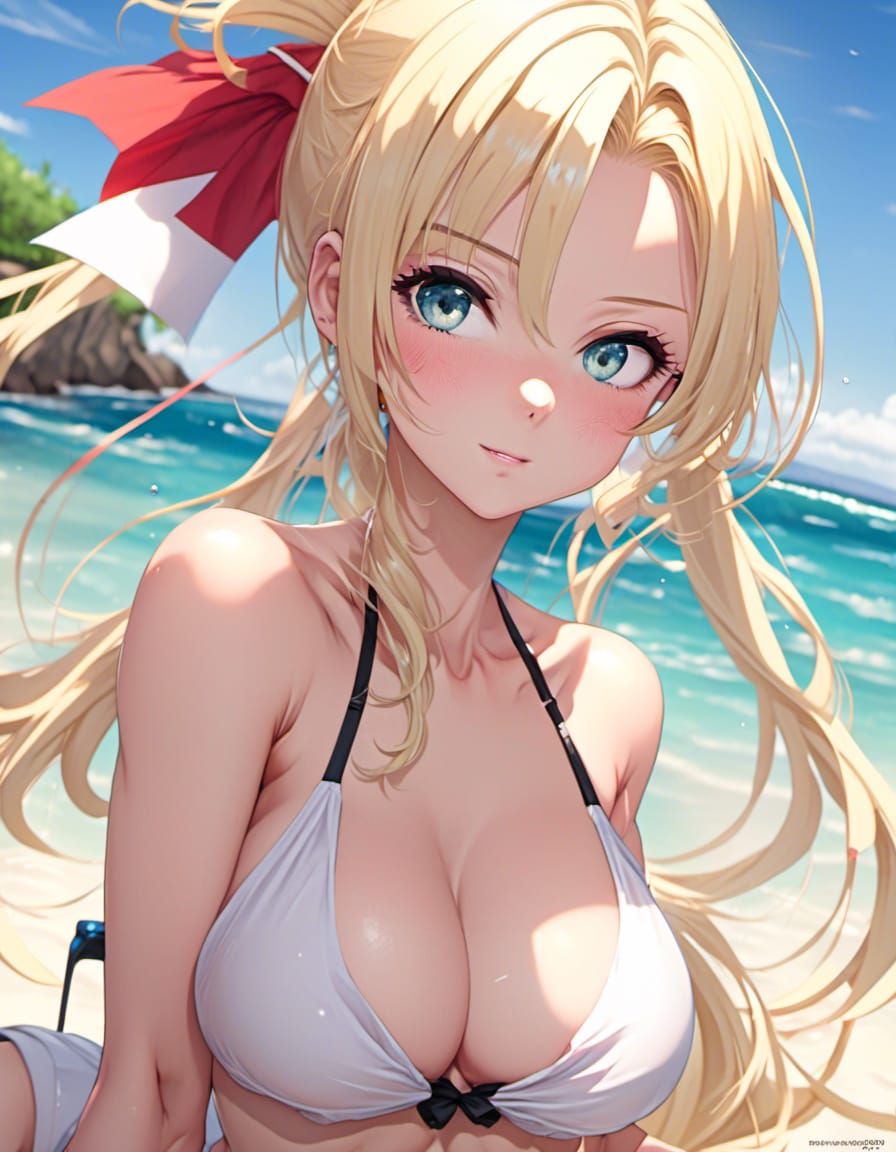 Anime Style Blonde Woman on Beach