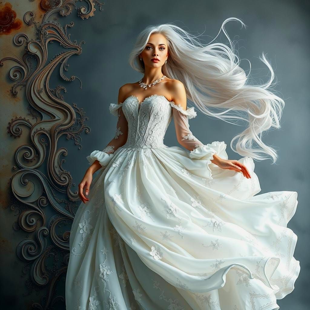 Fantasy Woman in White Dress, Surrealist Art