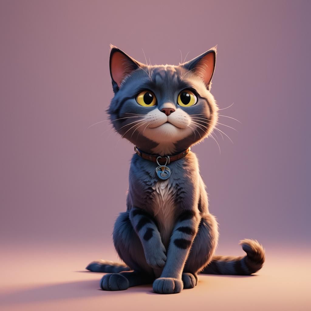 Cute Cat Sitting: Pixar-Style 3D Digital Art