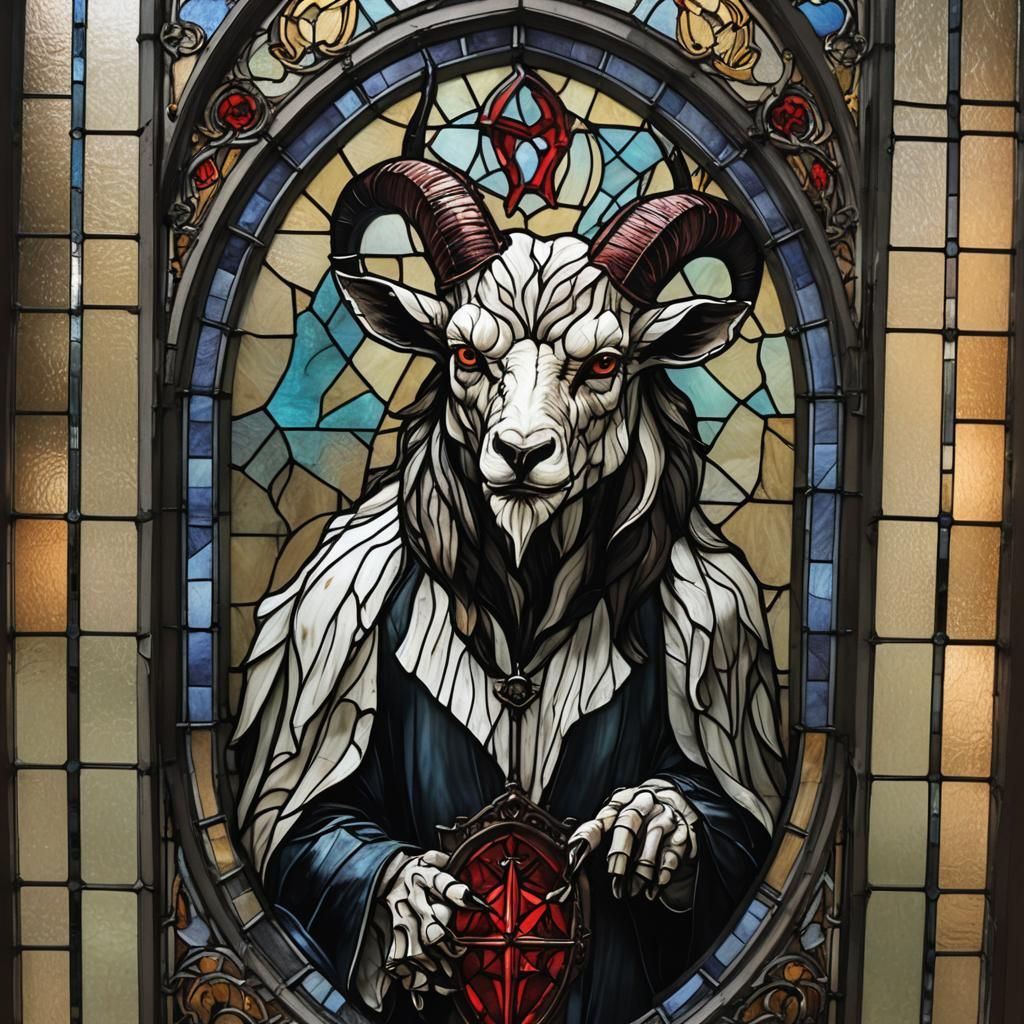 Sinister Devil Goat in Gothic Stained Glass