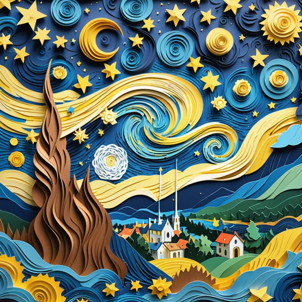 Kirigami Starry Night: A 3D Digital Illustration