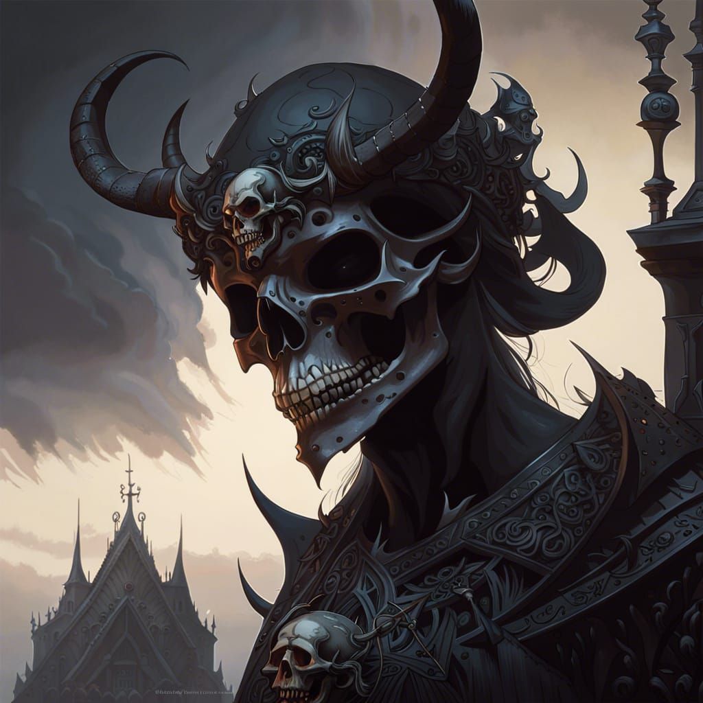 Eerie Demon Skull Necromancer in Dark Fantasy Style