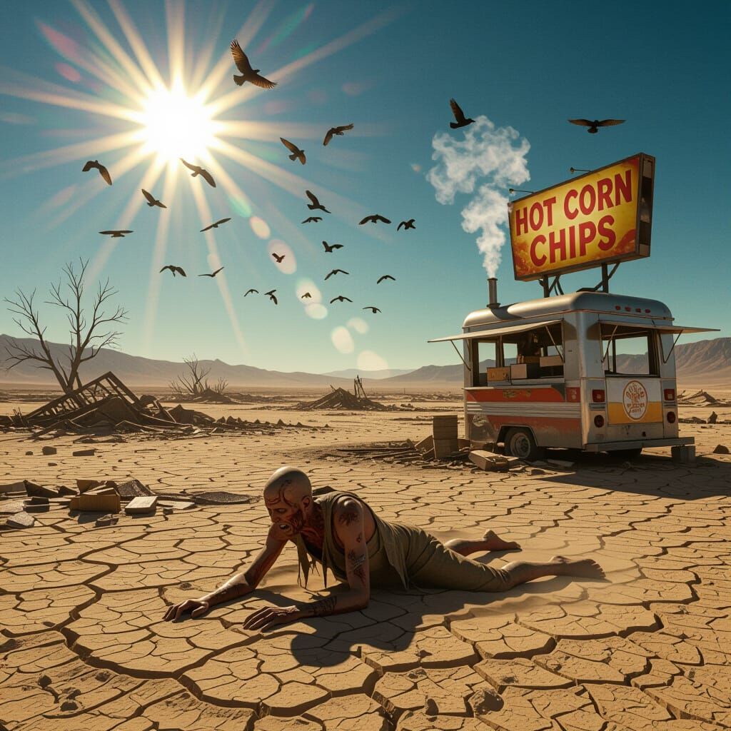 Scorched Wasteland Mirage with Food Truck