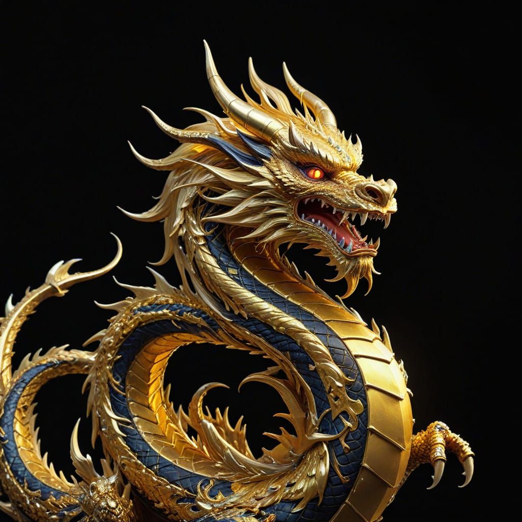 Japanese Golden Dragon in Elegant S-Shaped Curves