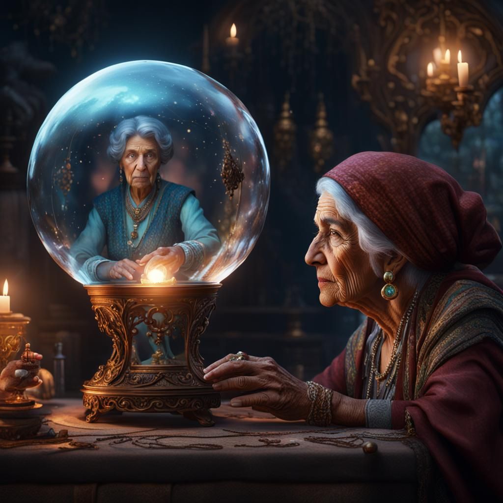 Gypsy Woman Gazing at Spirit: Detailed Matte Painting