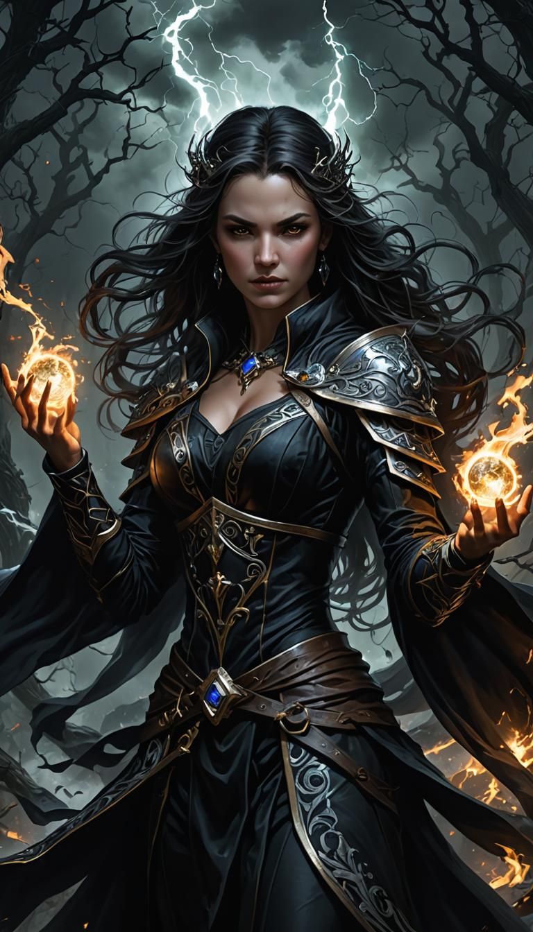 Morgan Le Fey Casting Dark Magic in Fantasy Art