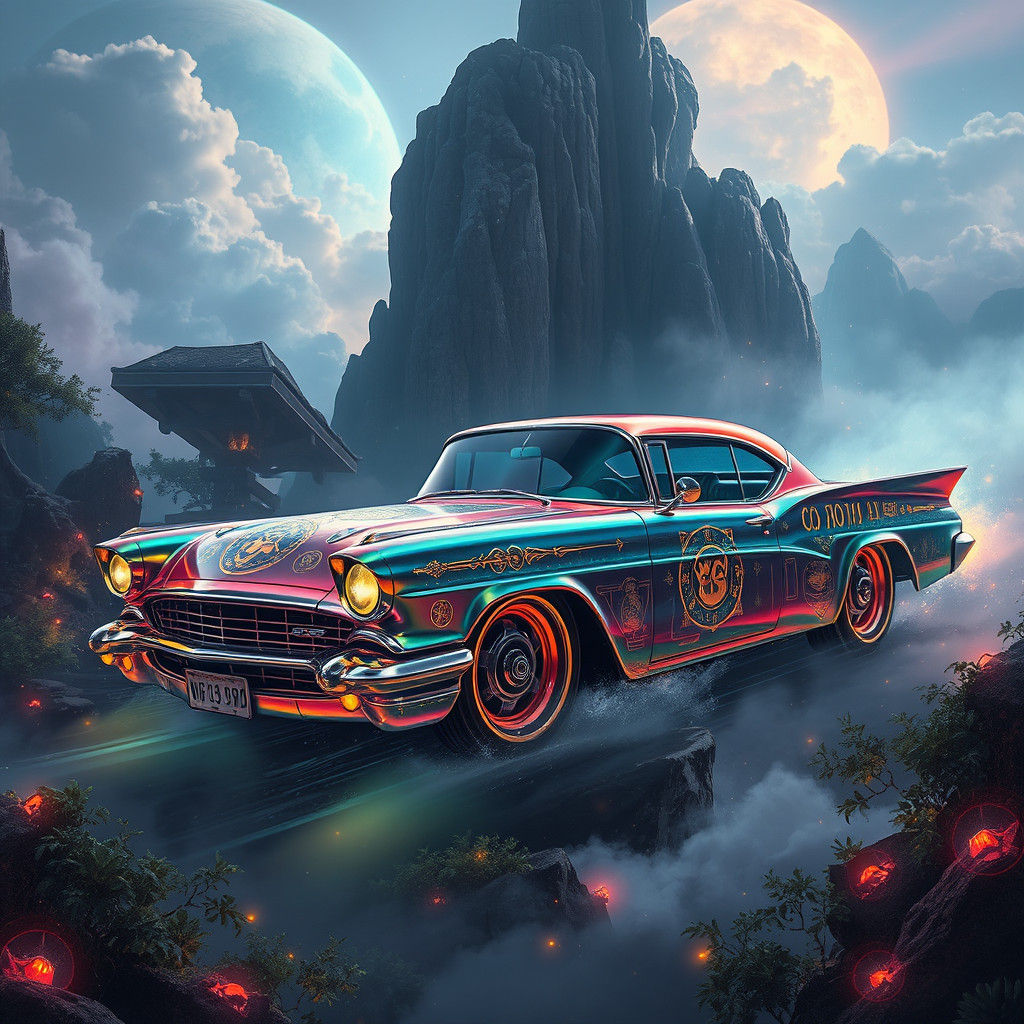 Mystical Lowrider Drifting in Dreamlike Realm
