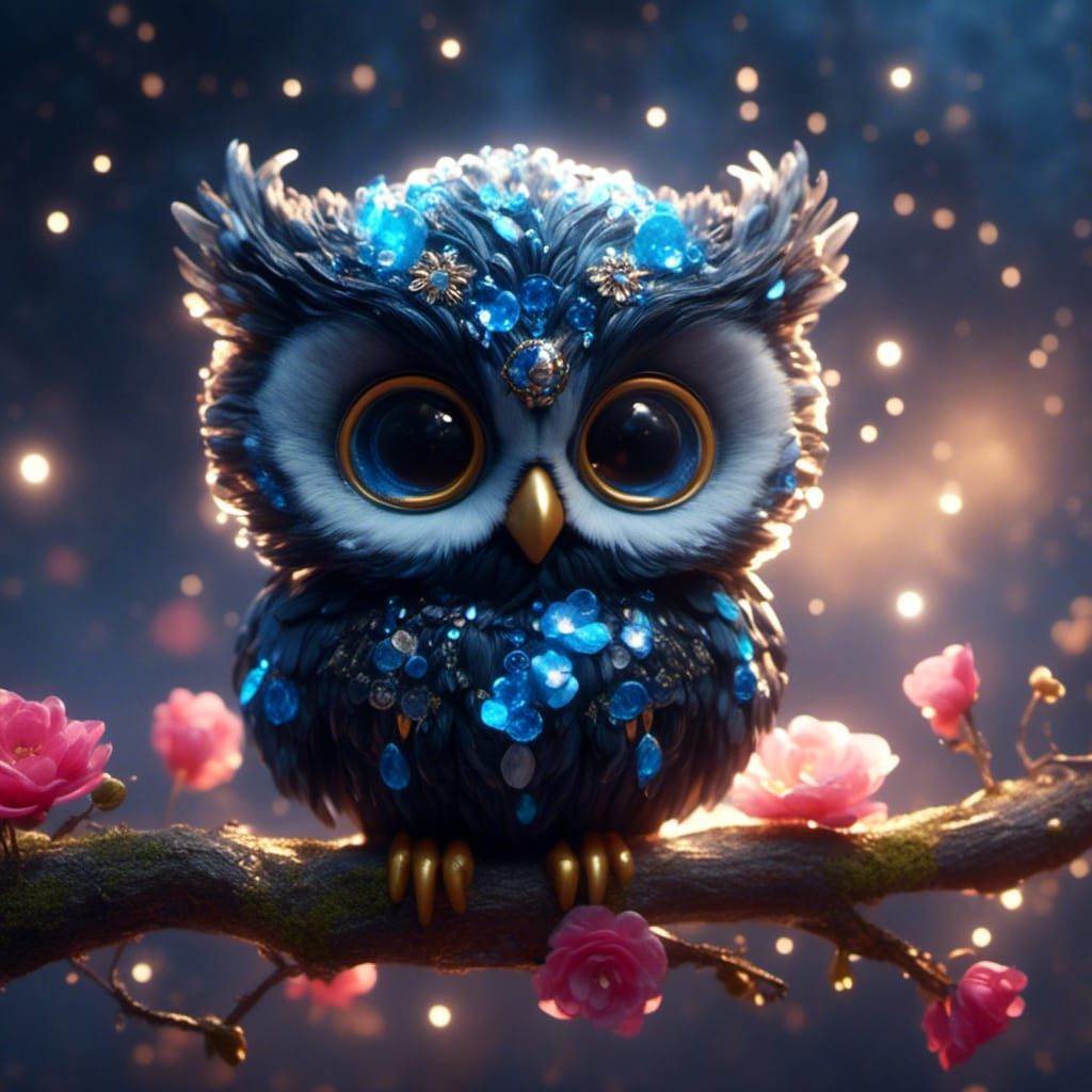 Mystic Baby Owl in Starry Night