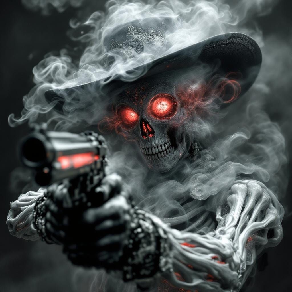 Steampunk Cowboy in Spectral Gun Battle