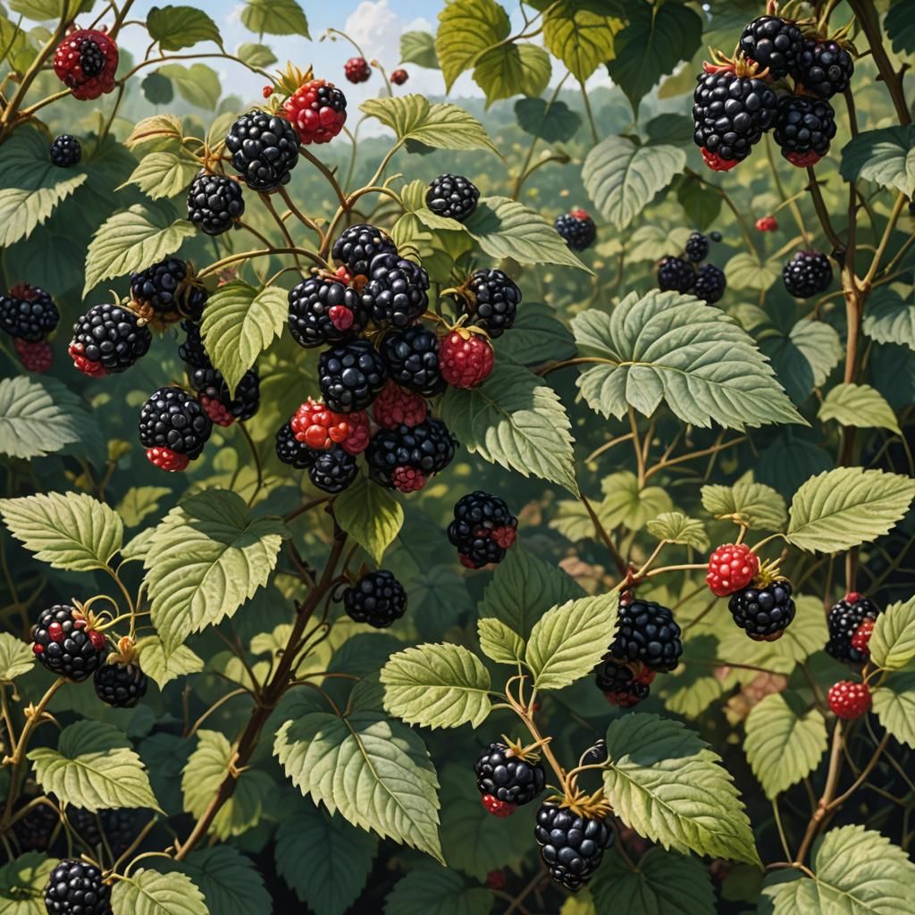 Hyperrealistic Blackberries and Brambles Splash Art